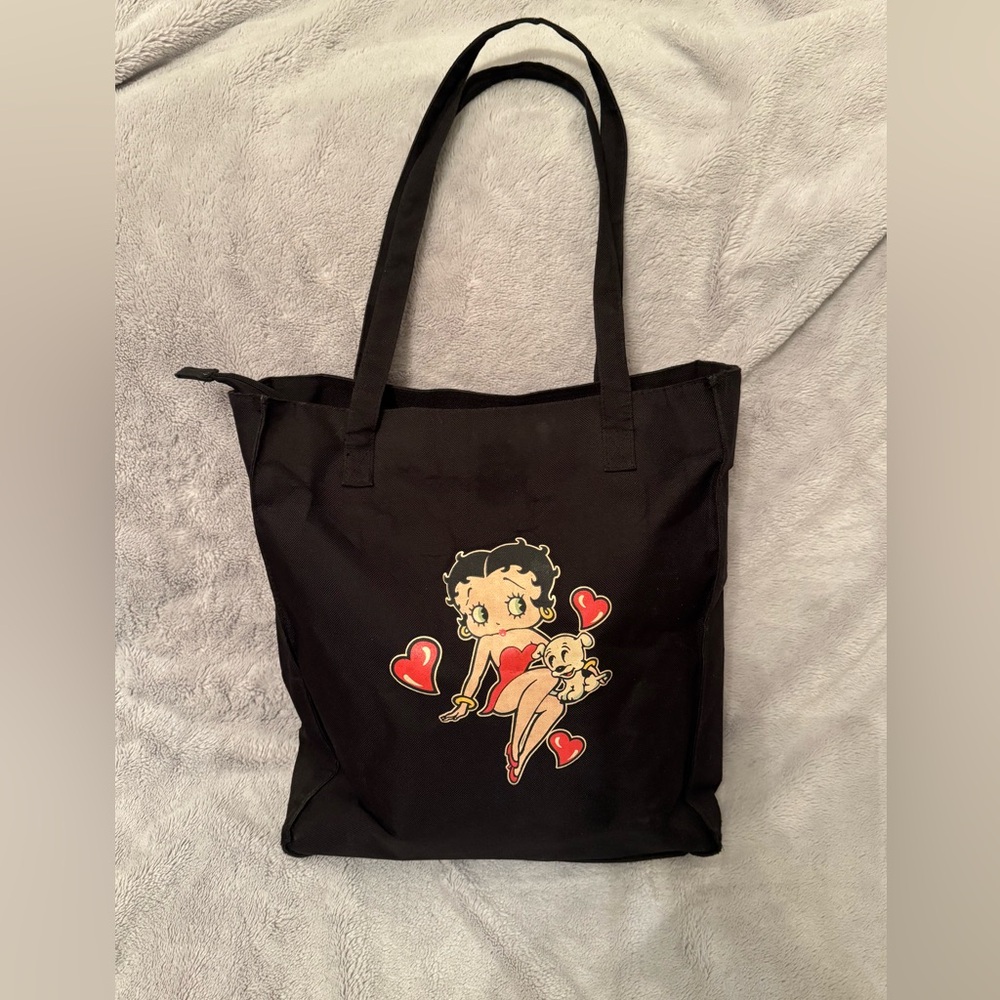 Betty Boop and Pudgy‎ Zipper Black Tote Bag by Fleischer Studios
